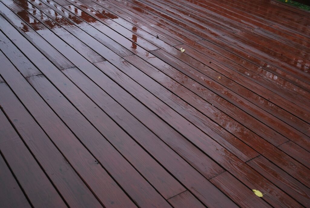 deck, wooden, rain